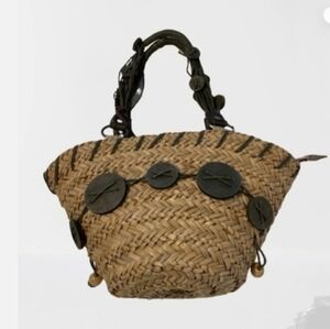 EUC Sun N Sand Woven Tote with Wood Accents